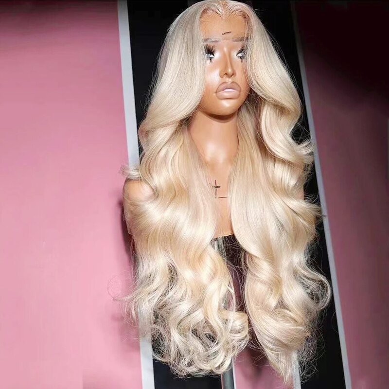 Platinum Blonde Lace Front Wig Long Body Wave Synthetic Hair Daily Use Platinum Wigs Heat Resistant Cosplay Party Drag Queen