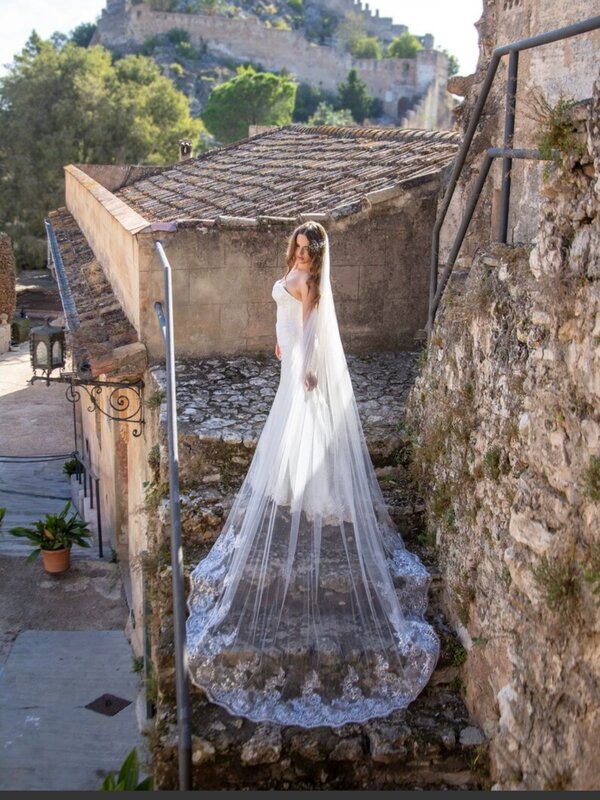 Long voile de mariée en dentelle scintillante, style cathédrale, haute qualité, nouveaux accessoires de mariage, 3m de large