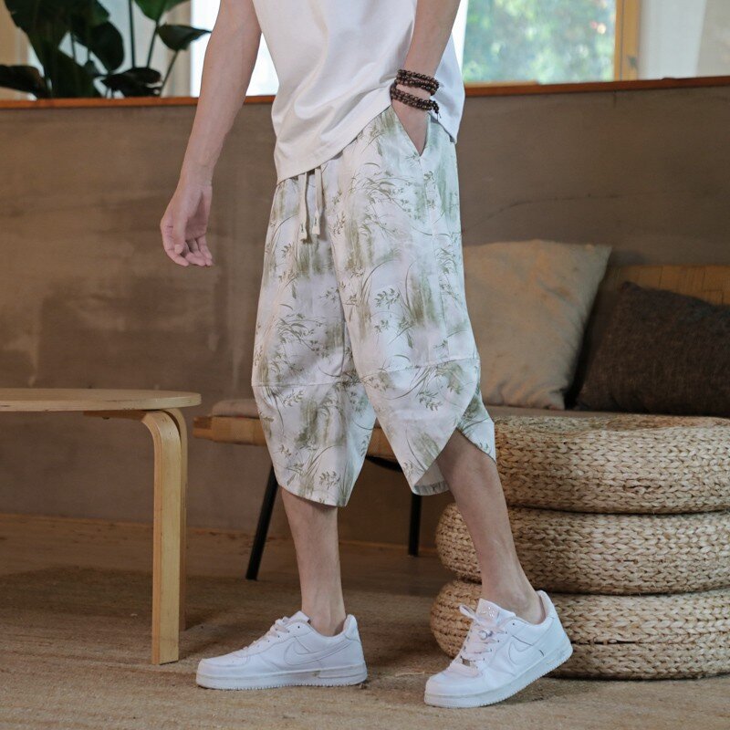 Capri Pants Traditional Summer Style Shorts Men's Loose Radish Pants Men's Capri Harun Pants Beach Pants Chinese Lantern Pants