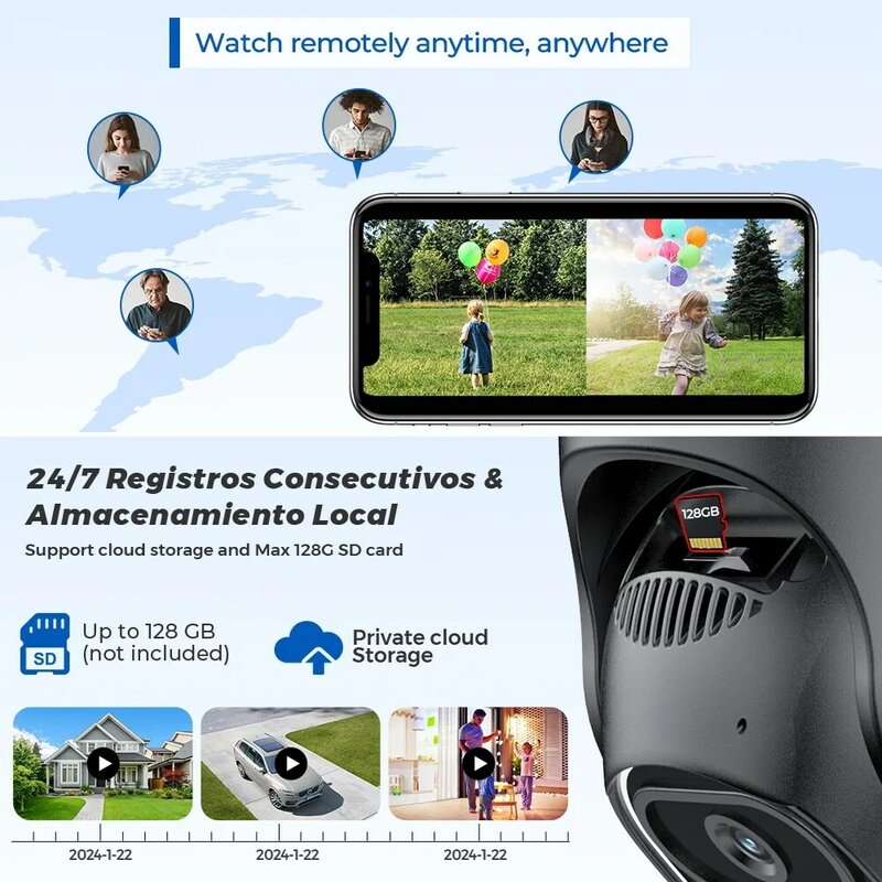 Cámara IP PTZ de doble lente, 8MP, 4K, pantalla Dual, 4MP, IA, detección humana, seguimiento automático, inalámbrica, vigilancia al aire libre, iCSee