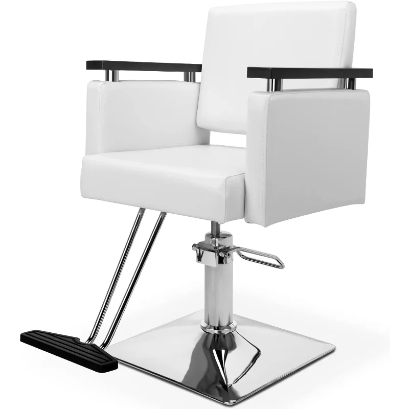 Hydraulic Hair Salon Chair White for Stylist, Barber Chairs for Barbershop Heavy Duty, Modern Styling Hairdressing Chair