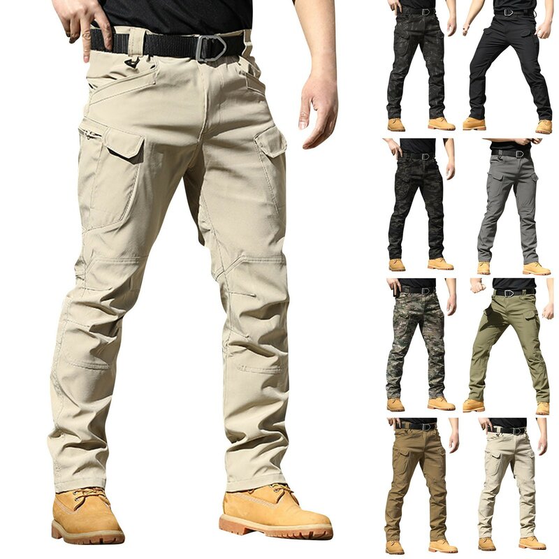 กางเกงคาร์โก้ลำลองมีกระเป๋าหลายกระเป๋าสำหรับผู้ชายกางเกงยุทธวิธีน้ำหนักเบาสไตล์ทหารแบบหลวม