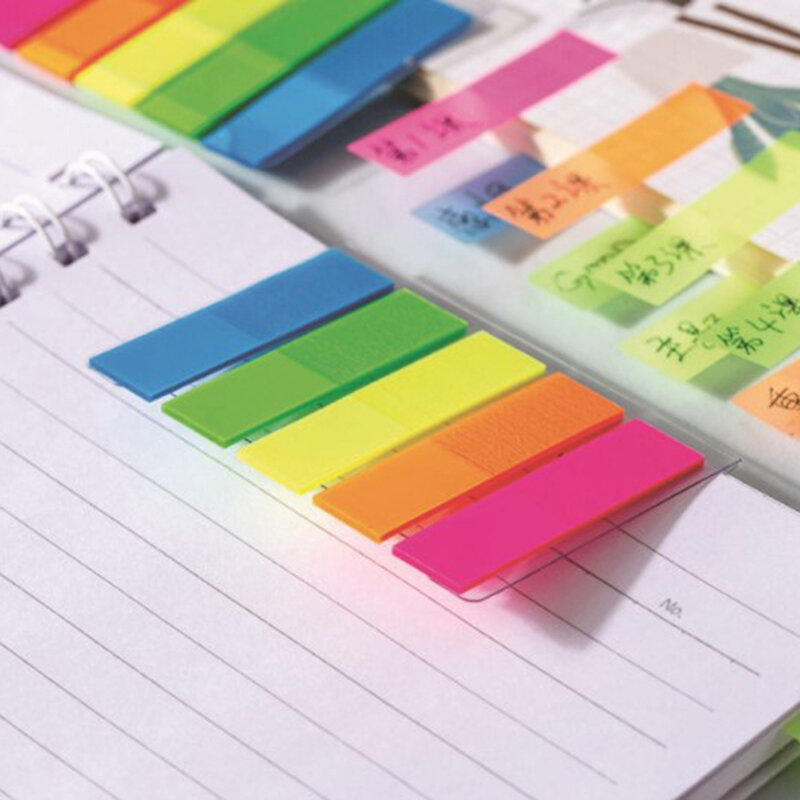 100แผ่นที่มีสีสัน Marker Memo Sticker เรืองแสง Self Adhesive Memo Pad กระดาษโน้ตครอบครัวและอุปกรณ์สำนักงานโรงเรียน
