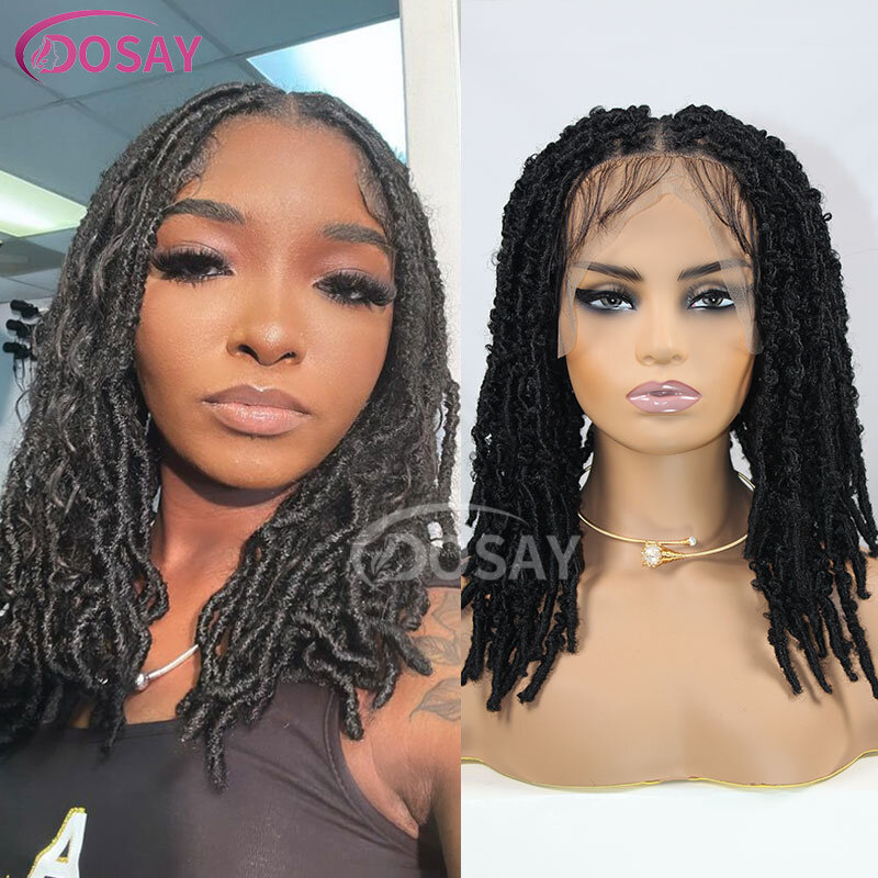 16" Locs Twist Braided Wigs Full Lace Afro Short Bob Wig Synthetic Dreadlock Wig For Black Woman Curly Heat Resistant Breathable