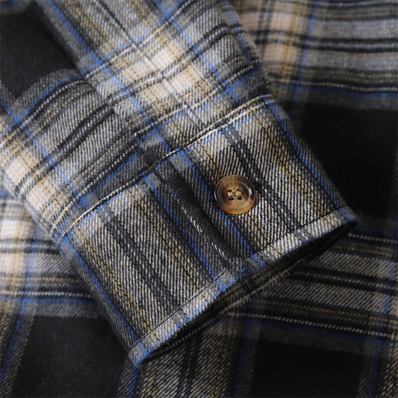 Jesienno-zimowa męska w kratę pluszowa ciepła koszula kurtka modna z długim rękawem luźny płaszcz koszula z kieszeniami w kratkę