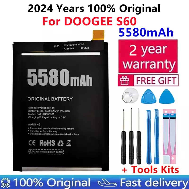 Batería de repuesto 100% Original para DOOGEE S60, batería de respaldo de 5580mAh para DOOGEE S60, baterías de teléfono inteligente, herramientas de regalo