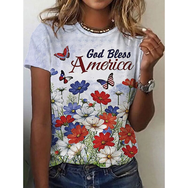 Flower Women's T-Shirt Summer Fashion Short Sleeved Casual Top Loose Breathable Micro Elastic O Neck T-Shirt Women's Clothing