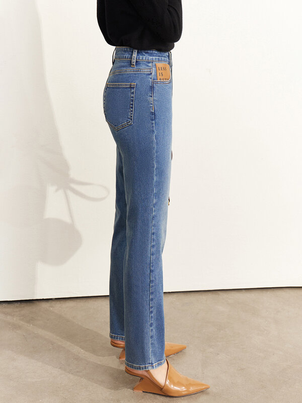 AMII minimalizm Jeans kobiety jesień 2022 nowa bawełniana ciepła skórzana dekoracja Casual stylowe Slim Denim spodnie z kieszeniami 12241174