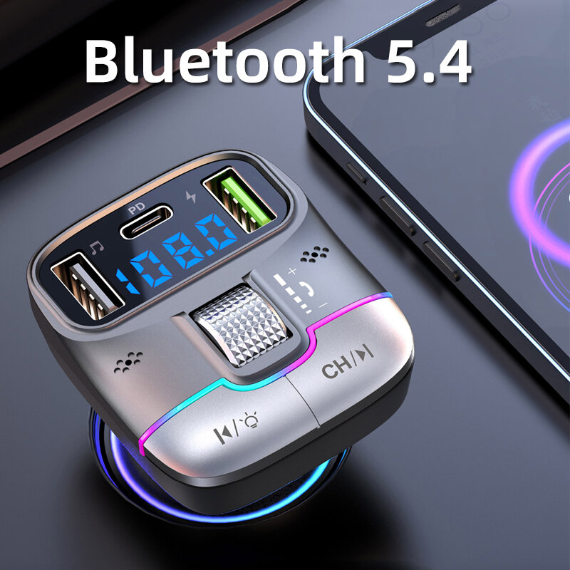 Transmissor FM Bluetooth 5.4 Car MP3 Music Player, isqueiro USB Lossless, carregador de carro, carregamento rápido PD