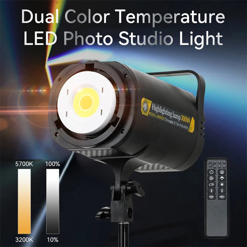 300W LED Video Light 5700K Continuous Dimmable Photography Lamp Photo Studio Daylight Lighting for Youtube Video Live Fill Light