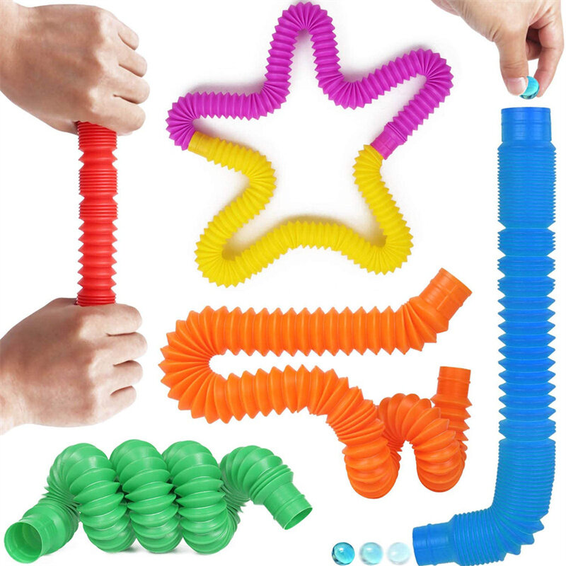 6Pcs Decompressie Intrekbare Pop Buis Rimpel Kleur Relief Angst Fidget Funny Diy Zintuiglijke Speelgoed Ouder-kind Interactief Gift