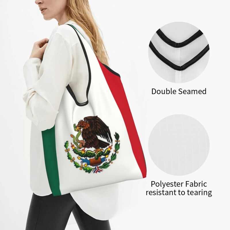 Bolso de compras con bandera de México para mujer, bolsa de mano portátil, bolsas de compras de comestibles, reciclaje
