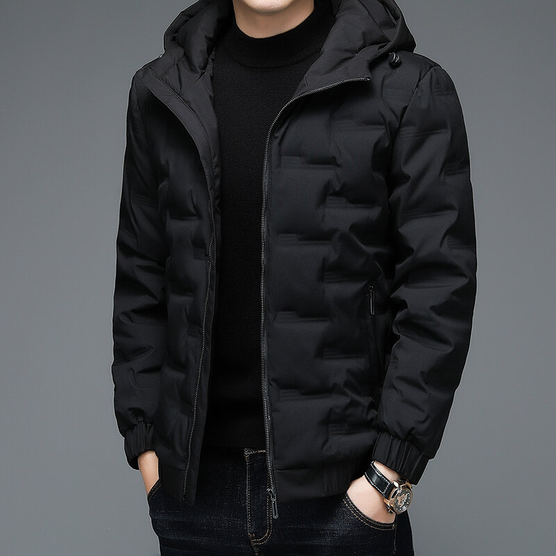 M-4xl 남성용 화이트 덕 다운 재킷, 남성 코트, 지퍼 스탠드 칼라, 짧은 스타일, 단색 캐주얼 겉옷, Hy130, 겨울