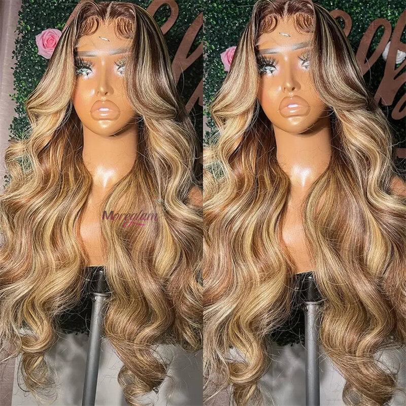 Perruque Lace Front Wig Body Wave Naturelle Sans Colle, Cheveux Blond Miel, 13x6 HD, 13x4, à Reflets, pour Femme