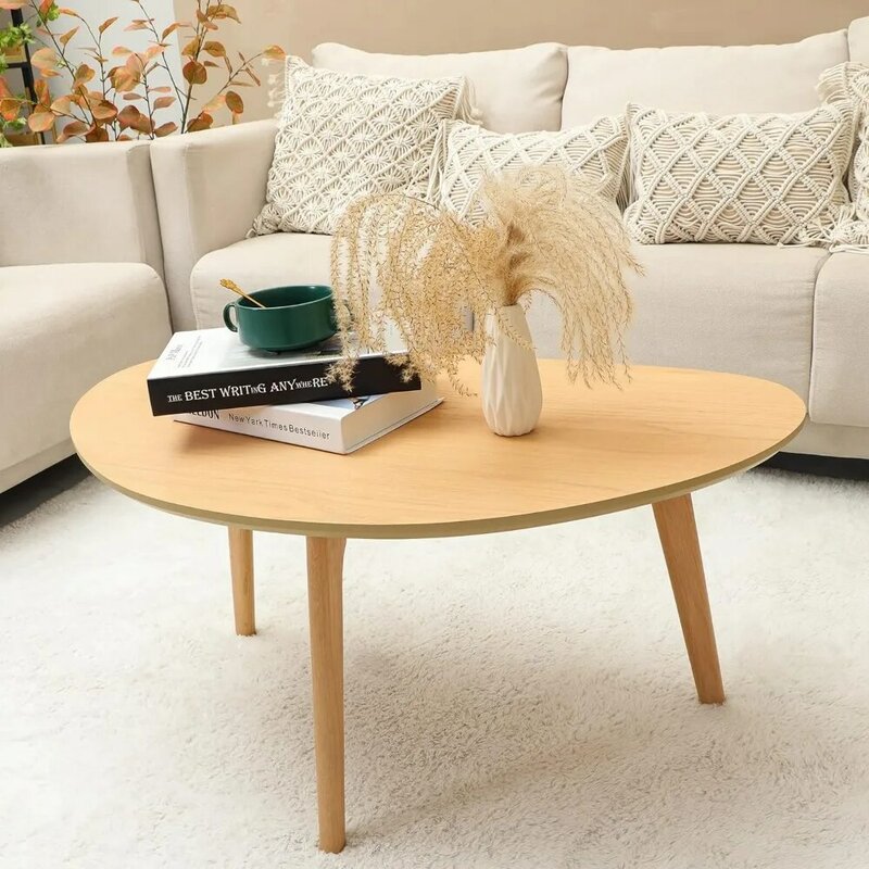Petite Table Basse Ovale Moderne du Milieu du Siècle pour Salon, Présentoir Minimaliste, Mobilier de Maison en Bois Naturel, 73