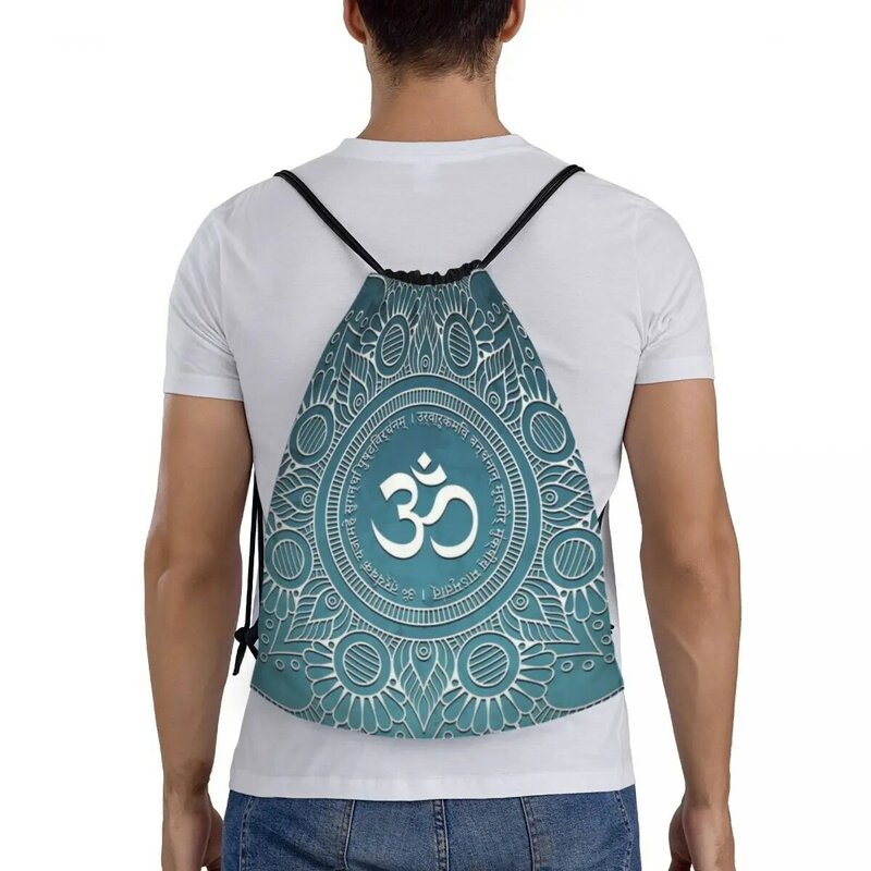 Maha Mrityunjaya Mantra torby na zakupy plecaki do jogi kobiety mężczyźni Om joga Mandala buddyzm Aum siłownia woreczek