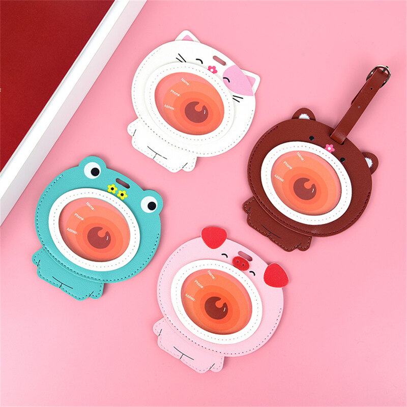 Creative Cartoon Animal Luggage Tag Women Suitcase ID Address Name Holder PU Leather Checked Baggage Label Bag Travel Accessorie
