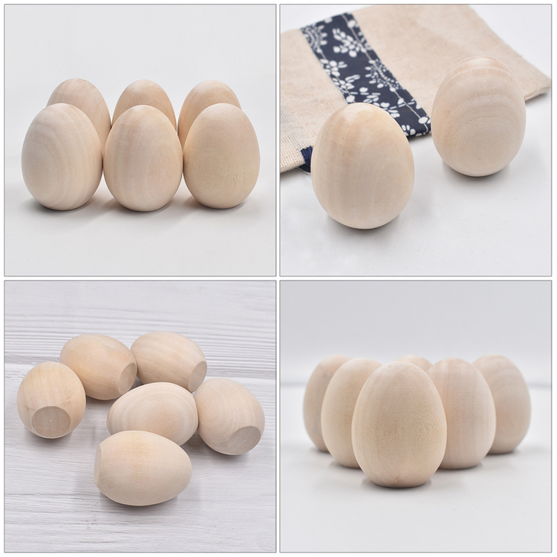 12 Pcs Handmade Wooden Eggs Kids Toys Simulation Fake Artificial Painting Child