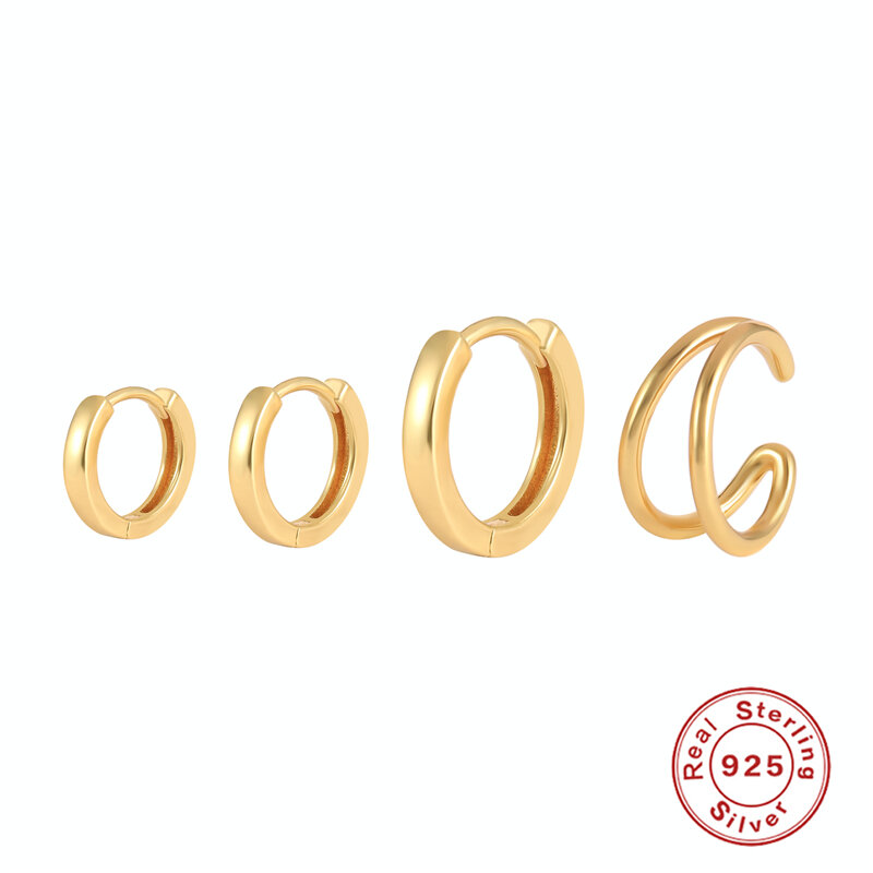 4 sztuk/zestaw złote pozłacane kolczyki dla kobiet 925 srebrne kolczyki do przekłuwania uszu Huggie biżuteria akcesoria ślubne prezenty