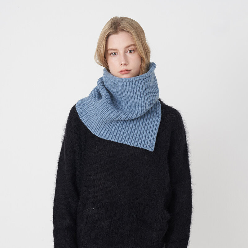 Осенне-зимний однотонный вязаный шейный платок, одежда, открытый теплый воротник с ворсом, ветрозащитный шейный шарф