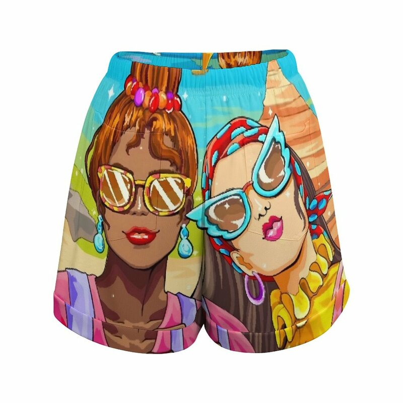 Pantaloncini da donna dei cartoni animati pantaloncini larghi Casual oversize da viaggio pantaloni corti da spiaggia a vita alta pantaloni da donna personalizzati con tasche