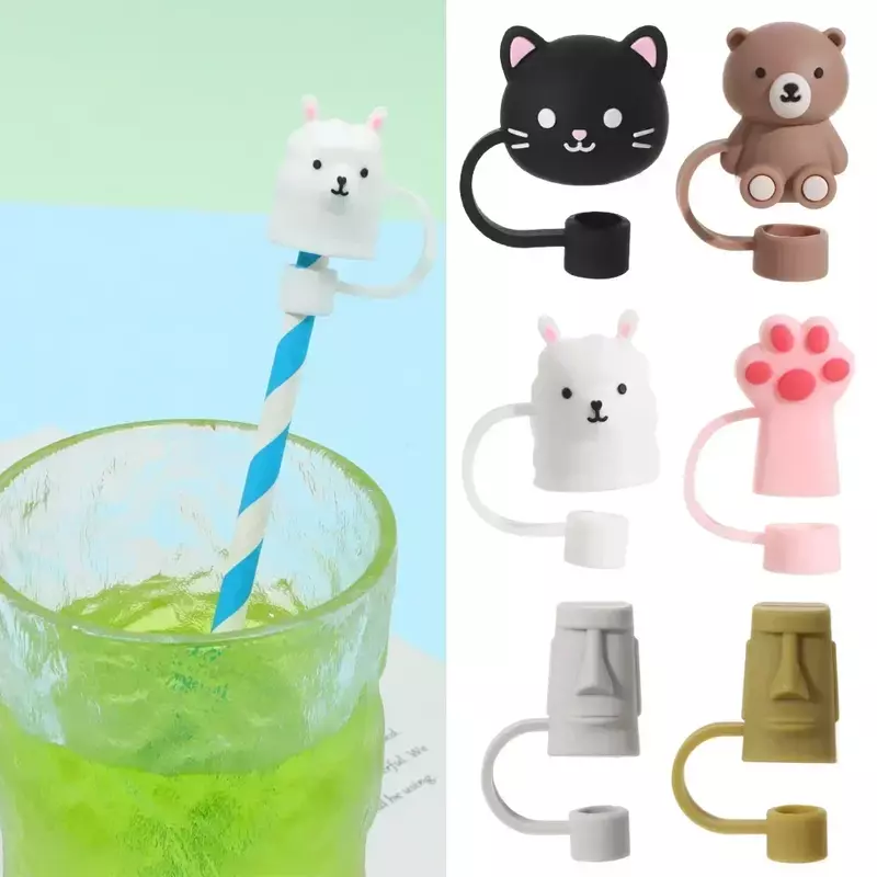 1/3Pcs Straw Toppers Straw Cover Cap Kitchen Beverage Cleaning Accessories Cartoon Bottle Stopper in Glass Cup Drinkware Dining