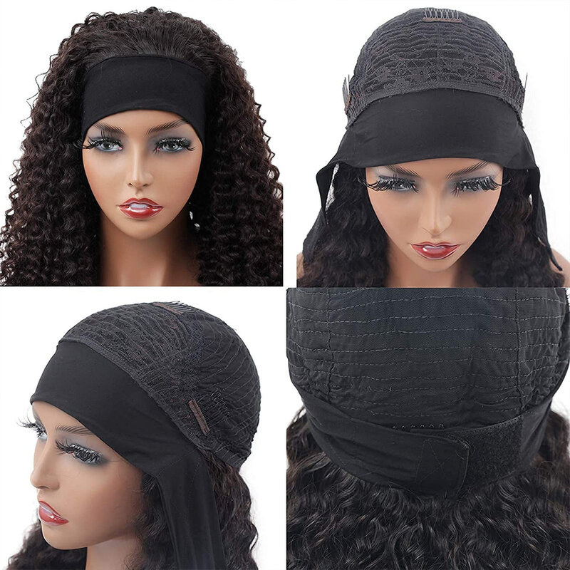 Deep Wave Headband Perucas para mulheres negras, cabelo humano sem cola, sem perucas dianteiras do laço, cabelo virgem, onda de água profunda