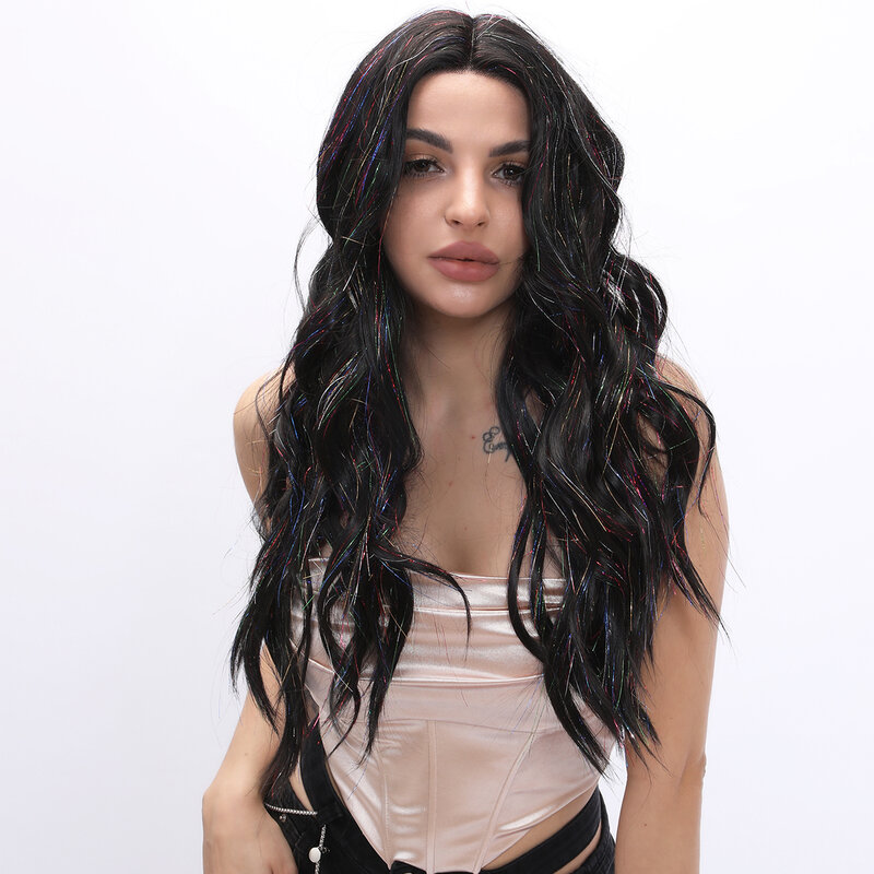 Smilco-Peluca de cabello sintético para mujer, cabellera artificial rizado con encaje frontal, largo e Invisible, color arcoíris, resistente al calor