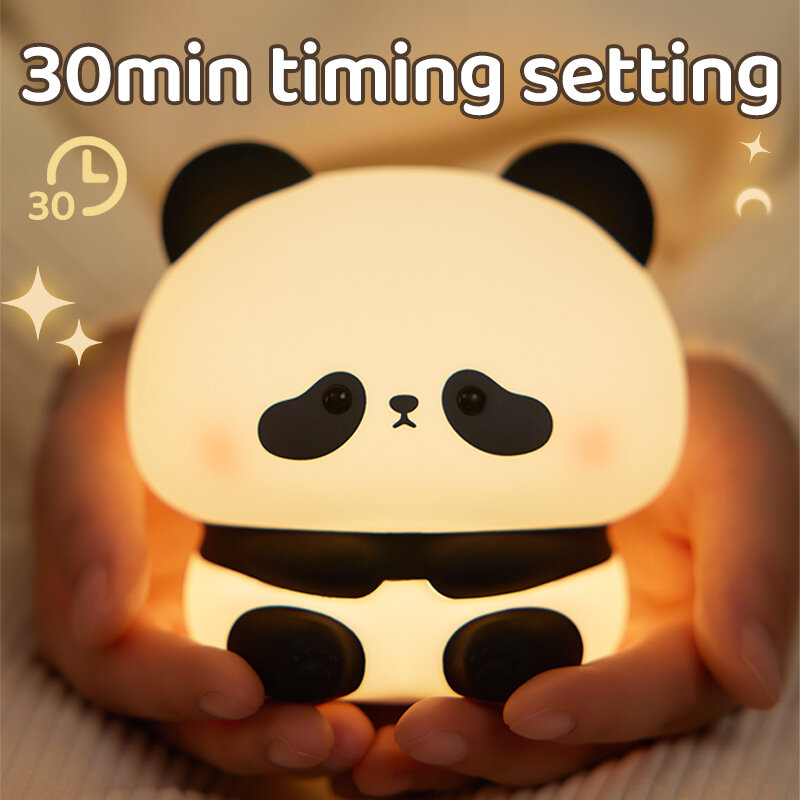 Panda Led Nachtlampje Schattige Siliconen Nachtlampje Usb Oplaadbare Touch Nachtlampje Slaapkamer Timing Lamp Decoratie Kinderen Cadeau