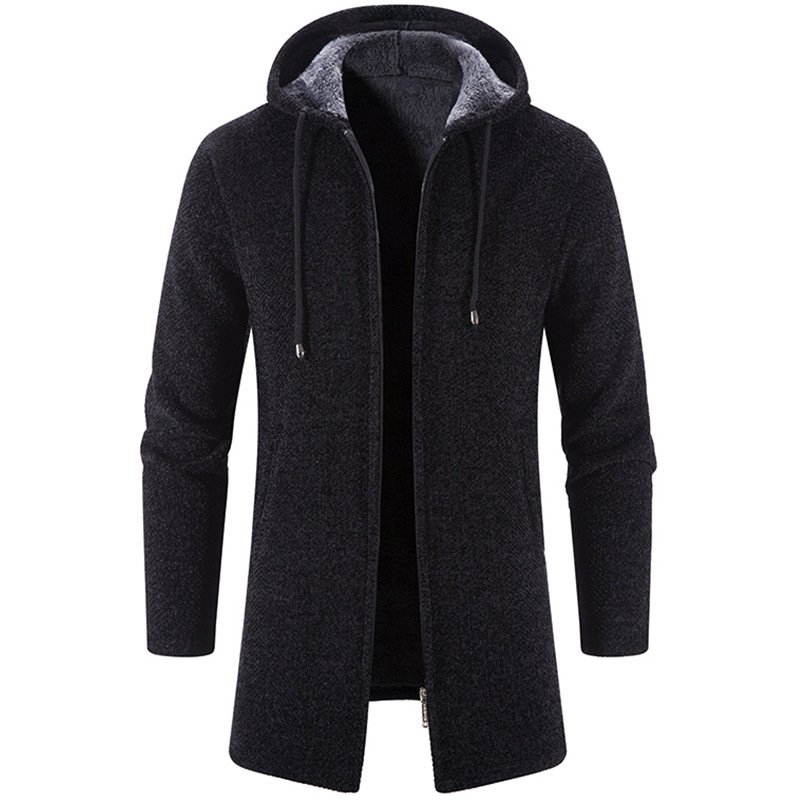 Suéter de cardigan médio longo masculino, casaco de zíper quente, malha casual, roupas masculinas, quente novo, outono, inverno