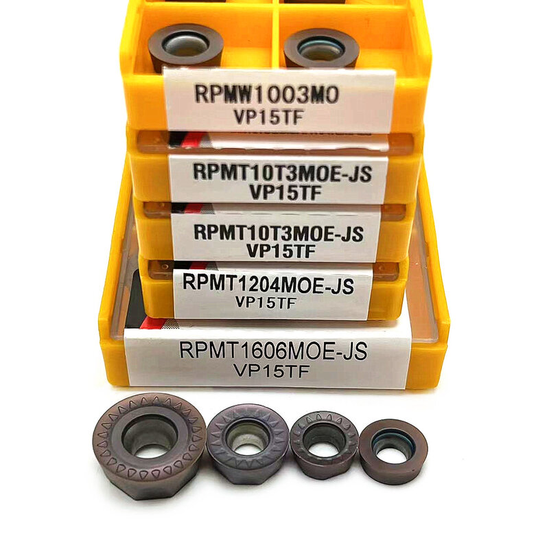 RPMT1204 RPMT1606 RPMT10T3 RPMW1003 RPMT10T3 MOE VP15TF CNC alat pemutar logam, sisipan penggilingan tidak dapat diindeks mesin bubut 10 buah
