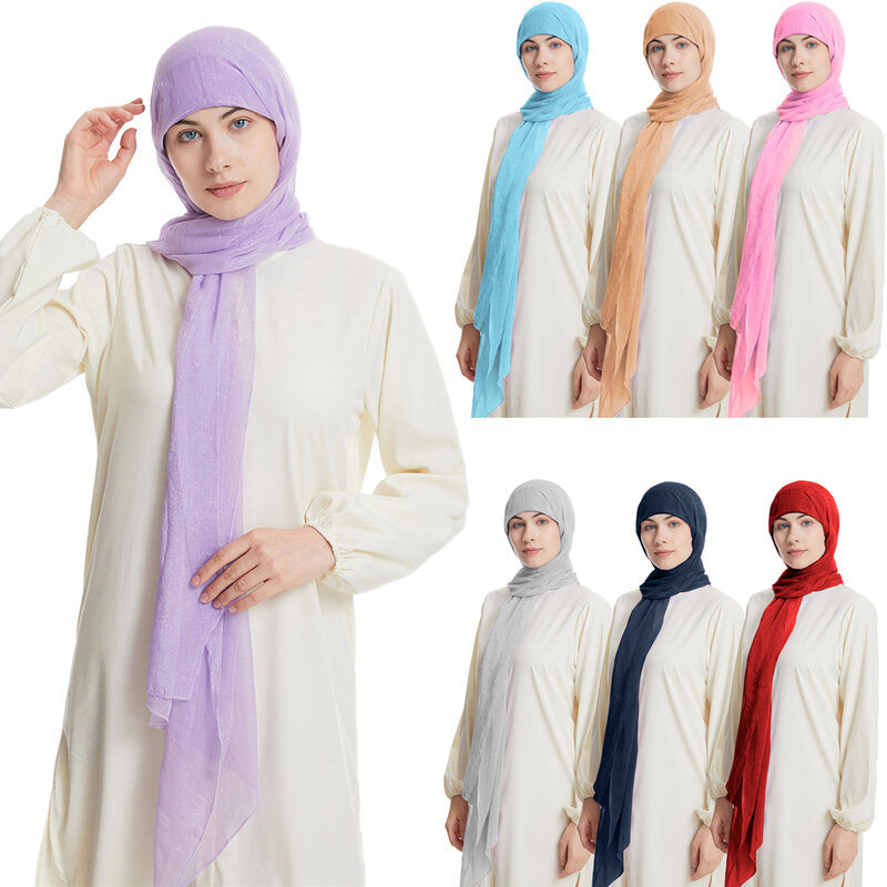 Summer Women's Ready To Wear Instant Hijab Scarf With Inner Cap Muslim Head Scarf Islamic Shawls Arab Headscarf Middle East Arab