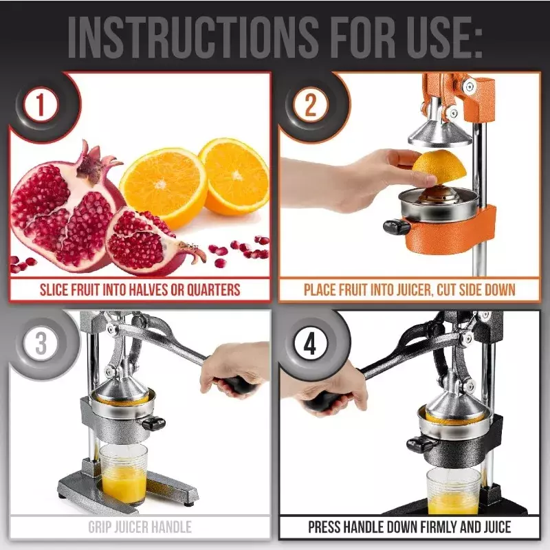 Eurolux Cast Iron Citrus Juicer | Extra-Large Commercial Grade Manual Hand Press | Heavy Duty Countertop Squeezer