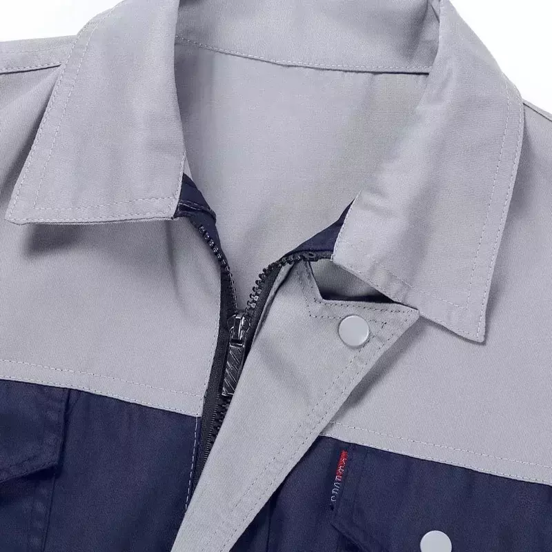 Męska koszula warsztatowa mundur z krótkim rękawem na zamek błyskawiczny kurtka robocza mechanik naprawiająca odzież odzież robocza z kieszenią