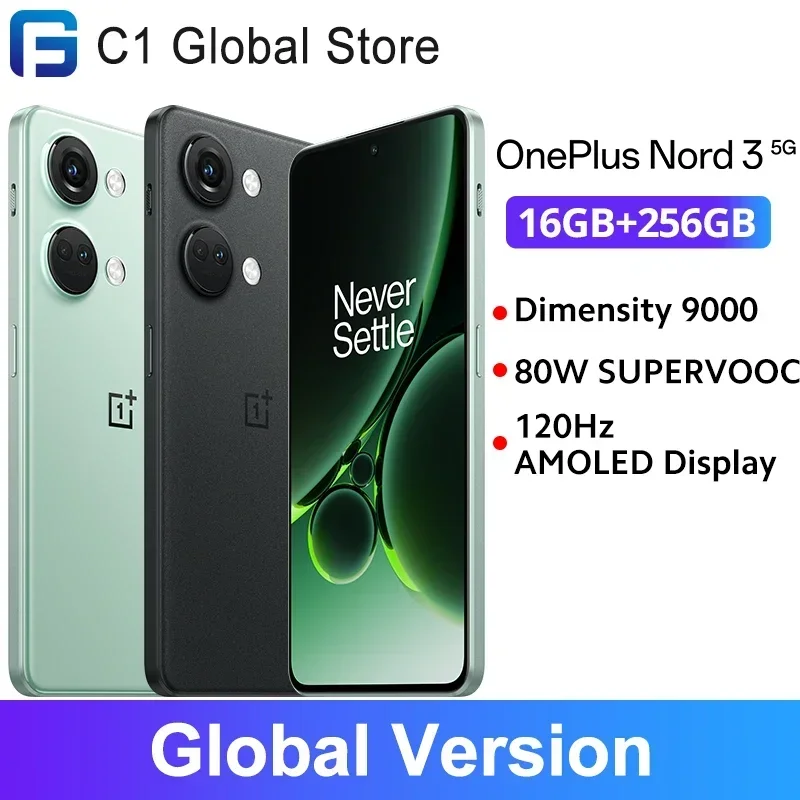 OnePlus-teléfono inteligente Nord 3 versión Global, smartphone con 5G, 16GB, 256GB, cámara de 50MP, 80W, SUPERVOOC, pantalla de 6,74 pulgadas, 120Hz, Dimensity 9000