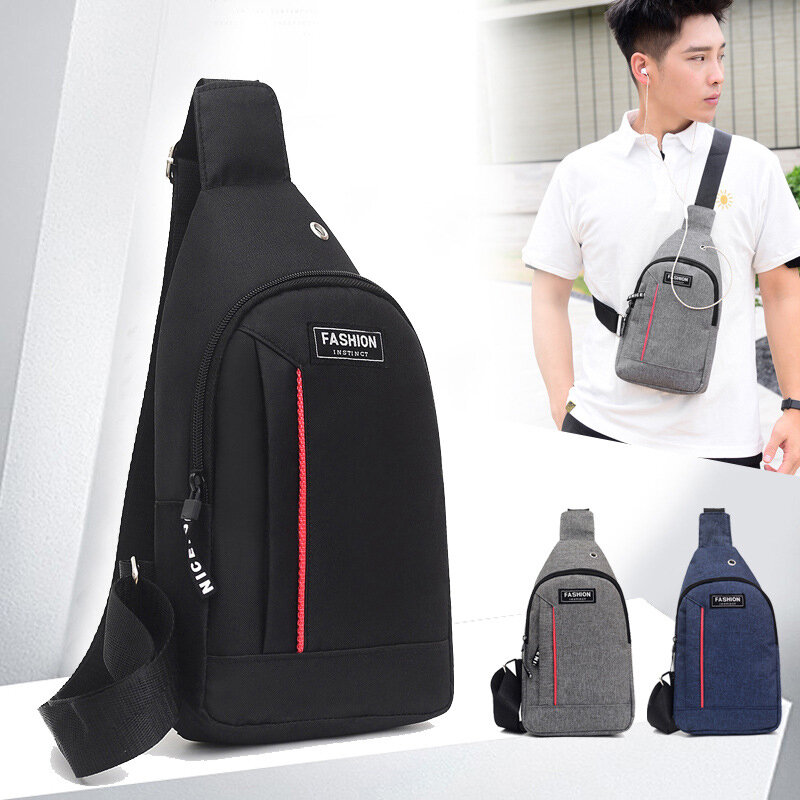 Multifunctional Chest Bag Men's Fashion Trend Oxford Cloth Shoulder Bag Crossbody Bag Casual Sports Chest Bag With Headset Hole