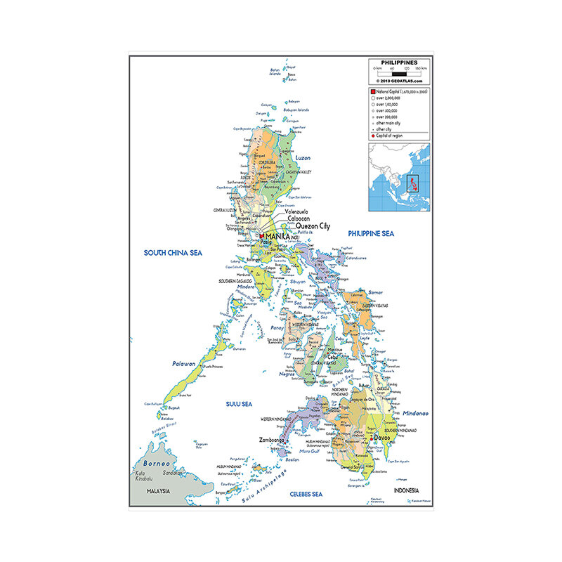 42*59 سنتيمتر الفلبين خريطة الإدارية جدار اللوحة قماش الزخرفية غير المؤطرة المشارك و طباعة غرفة المعيشة ديكور المنزل
