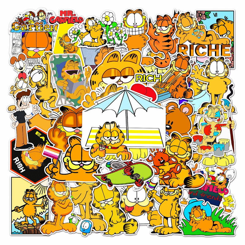 Garfield-pegatina decorativa de dibujos animados para niños, cuaderno, guitarra, grafiti, regalo, 10/30/50 piezas