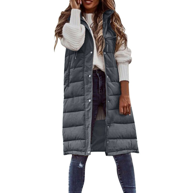 따뜻한 코튼 다운 민소매 롱 코트 및 조끼 여성용, 다운 재킷, 아웃웨어, 5XL, 가을 겨울