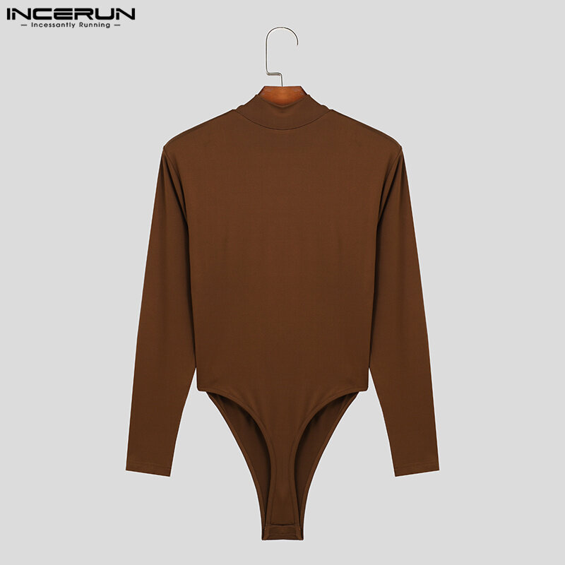 INCERUN 2024 Sexy Men Rompers Stylish Hollow Cross Design Jumpsuits Casual Male Solid Well Fitting Long Sleeved Bodysuits S-3XL