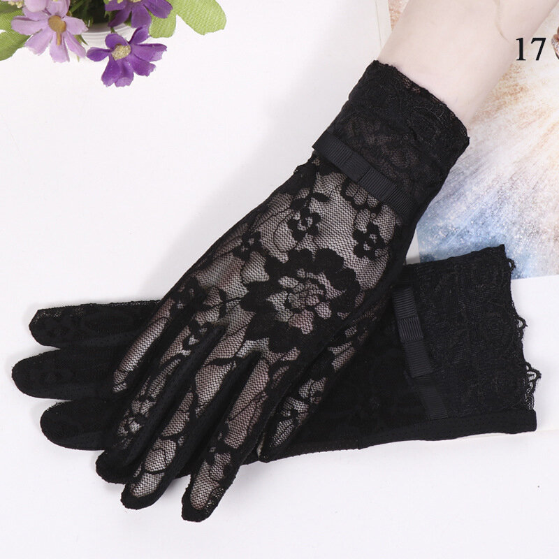 Sarung tangan tabir surya musim semi wanita, sarung tangan pelindung matahari mode luar ruangan renda layar sentuh antiselip