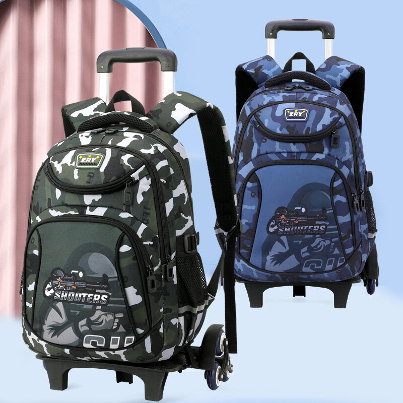 Детский Школьный рюкзак для мальчиков, сумка на колесиках для студентов, школьный ранец на колесиках для тележек, чемодан на колесиках для книг