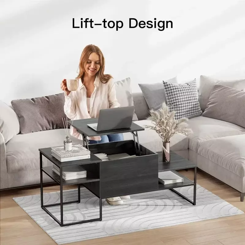 Rectangle Coffee Table With Hidden Compartment and Storage Shelf Modern Coffee Table for Living Room Center Tables for Rooms