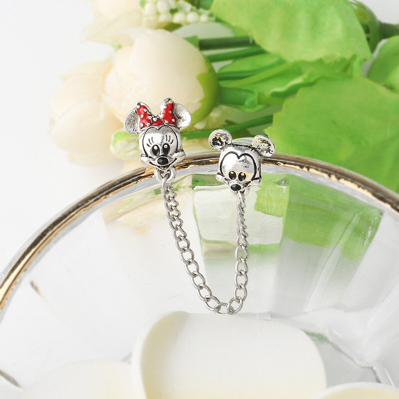 Fit oryginalny Pandora Charms bransoletka Disney myszka Minnie koraliki DIY biżuteria dla kobiet Anime Mickey łańcuch bezpieczeństwa wisiorek akcesoria