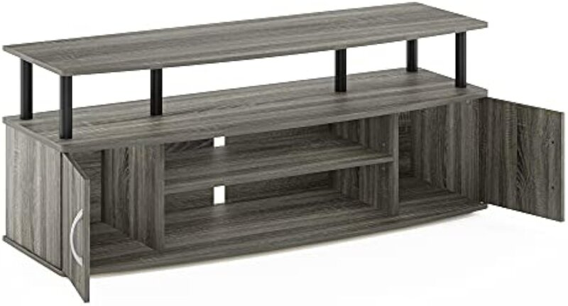 Furinno JAYA Large Entertainment Stand for TV Up To 55 Inch, French Oak 47.24(W) X 19.53(H) X 15.87(D) Inches Grey/Black