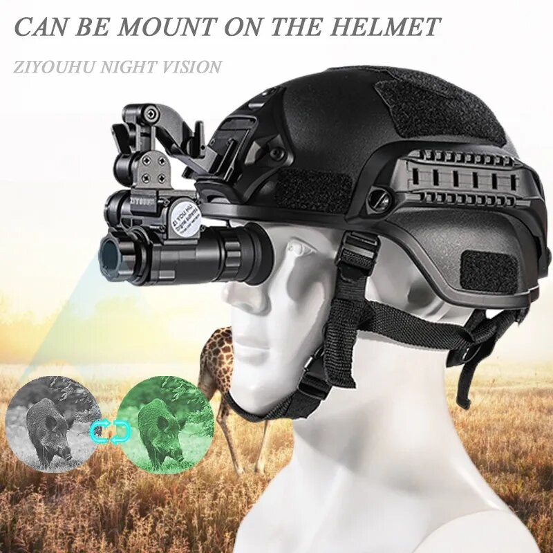 Óculos de visão noturna NVG10 HD IR montado na cabeça, visualizador digital, monocular para caça tática, imagem do capacete, preto e branco, 1-6X