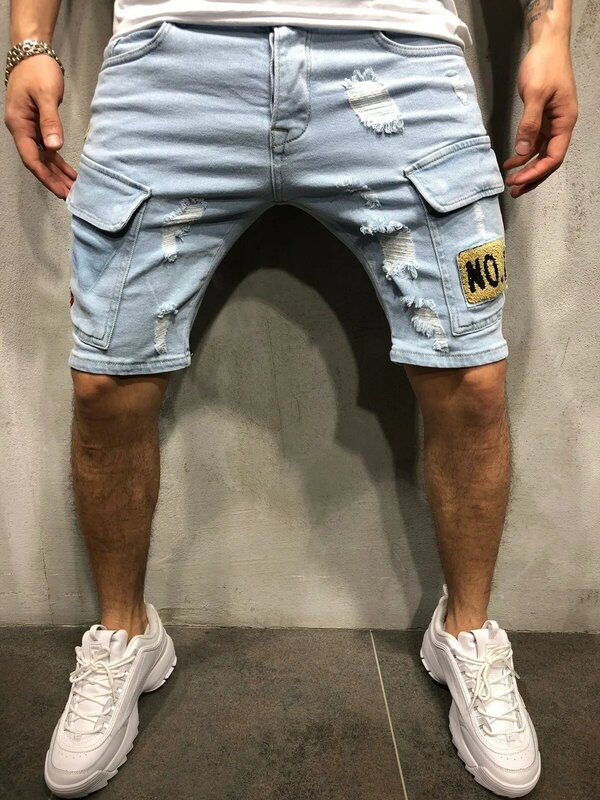 Celana Jeans pria, celana lencana polos ramping lubang baru untuk pria