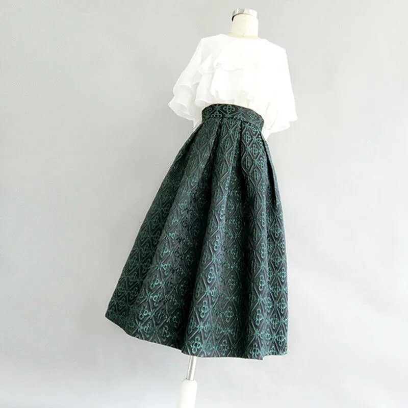 Женская винтажная плиссированная юбка миди, элегантная Жаккардовая юбка в стиле Хепберн с завышенной талией, винтажный фасон, весна-осень 2023