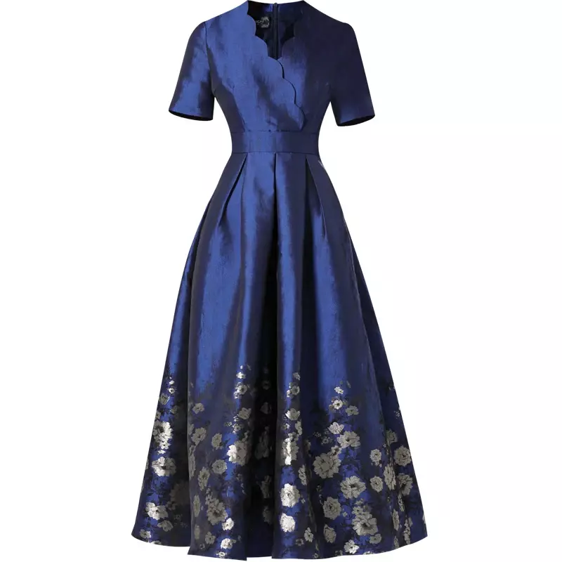 Robe en brocart bleu sur mesure pour mère de la mariée, grande taille, boutique de tailleur, robe d'invité de mariage
