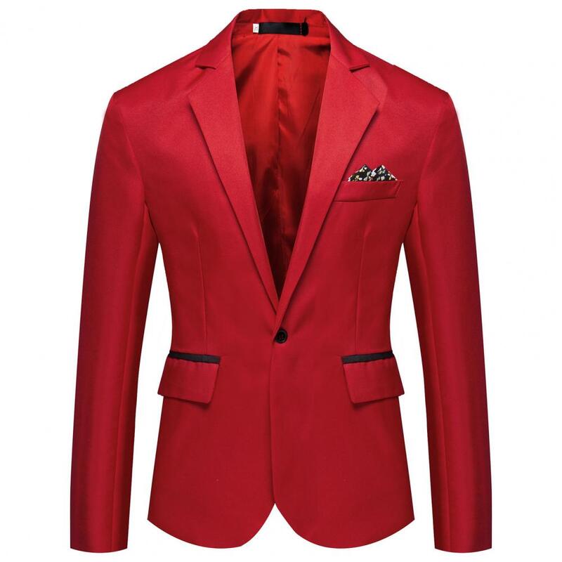Classic Men Blazer Handsome Long Sleeve Slim Suit Business Blazer Decorative Pocket Suit Jacket Men Workwear Formal Suit Top